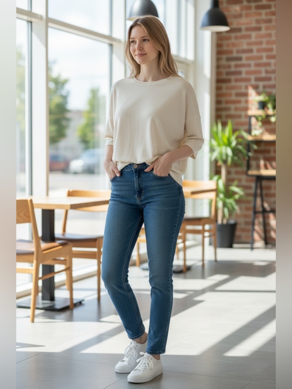 Streetwear Society Soft Cream Short-Sleeve Knit Top S